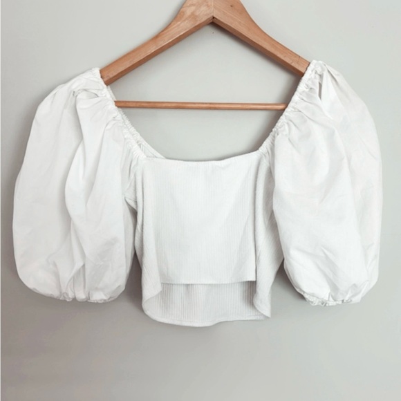 Abercrombie & Fitch White Puff Sleeve Crop Blouse - Picture 2 of 4